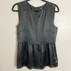 Madewell Black Silk Peplum Top Scallop Edge Medium